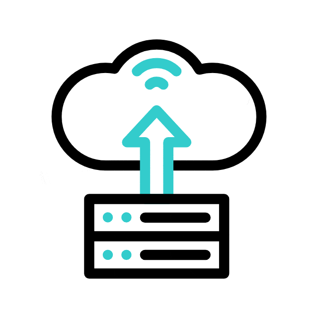 An icon showing a server with an upward arrow pointing to a cloud, symbolizing uploading data to cloud storage or cloud computing.