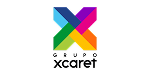 Colorful overlapping X shape forming a geometric design above the words “GRUPO xcaret” in bold black letters on a light background.