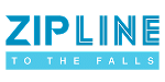 Blue and white logo with the words “ZIPLINE TO THE FALLS” in bold, modern lettering. The word “ZIPLINE” is above “TO THE FALLS,” which is written inside a blue rectangle.