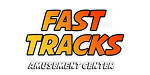 Logo with the words “FAST TRACKS” in bold, orange and yellow gradient letters, above smaller text reading “AMUSEMENT CENTER” in gray.