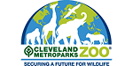 Cleveland Metroparks Zoo logo with silhouettes of a giraffe, elephant, rhino, and lion in front of a world map. Text reads: “Securing a future for wildlife.”.
