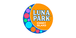 Luna Park Coney Island logo with colorful circles on a crescent shape next to an orange circle containing the text “Luna Park Coney Island” in white and blue letters.