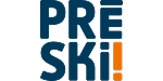The image shows the word “PRESKI!” in bold letters, with “PRE” and “SK” in dark blue and the “I!” in orange.