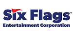 Six Flags Entertainment Corporation logo with the word “Six” partially covered by a red flag graphic, above “Flags” and “Entertainment Corporation” in blue text.